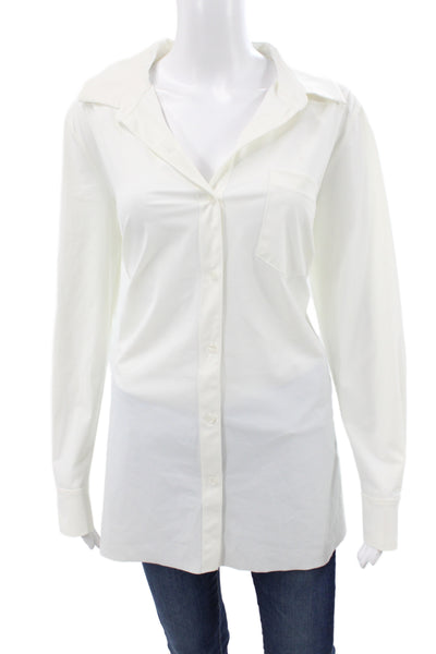 Lysse Womens Collared Long Sleeve Tunic Button Up White Size L