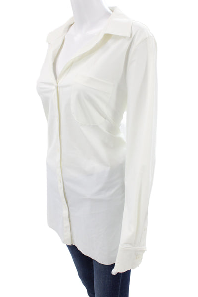 Lysse Womens Collared Long Sleeve Tunic Button Up White Size L