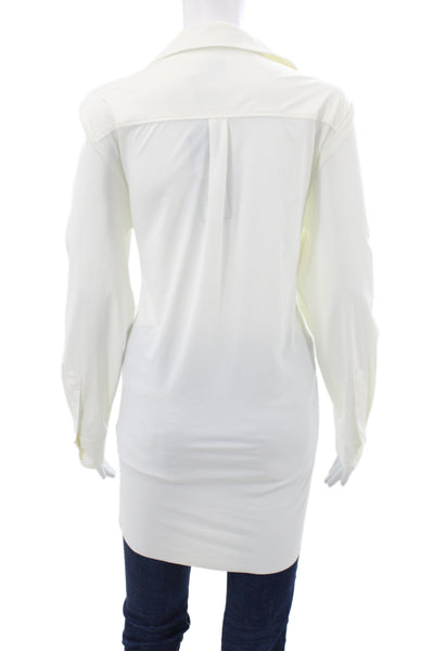 Lysse Womens Collared Long Sleeve Tunic Button Up White Size L