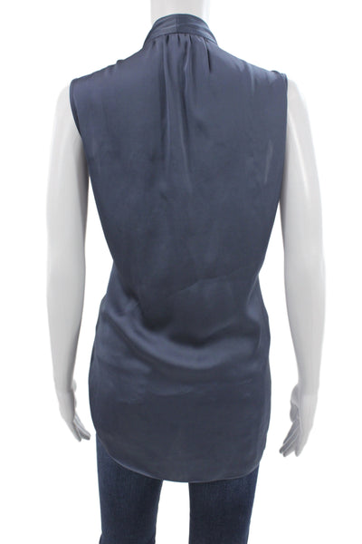 R Label Women Tunic Blouse Dark Blue V Neck Sleeveless Polyester Size L