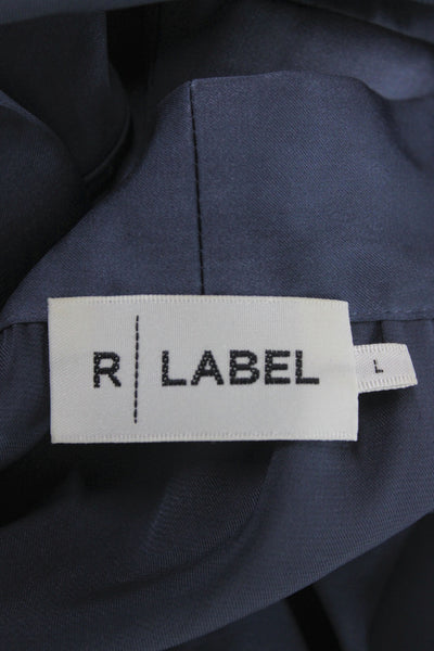 R Label Women Tunic Blouse Dark Blue V Neck Sleeveless Polyester Size L