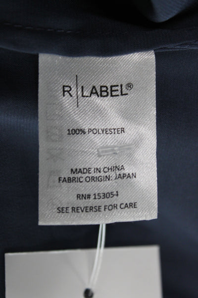 R Label Women Tunic Blouse Dark Blue V Neck Sleeveless Polyester Size L