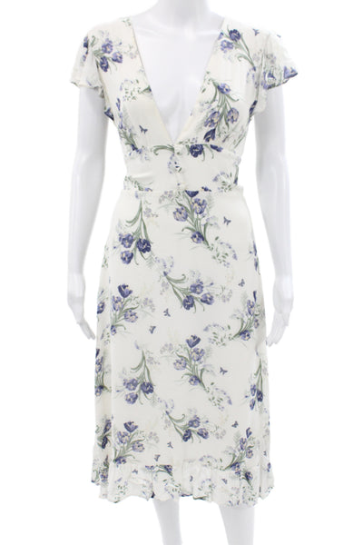 Reformation Womens Sundress White Floral V Neck Short Sleeve Viscose Size 10