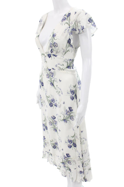 Reformation Womens Sundress White Floral V Neck Short Sleeve Viscose Size 10