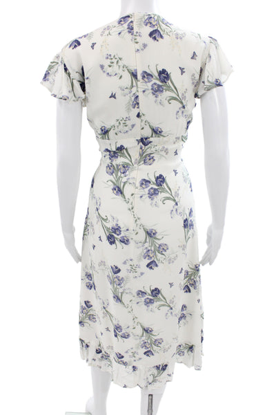 Reformation Womens Sundress White Floral V Neck Short Sleeve Viscose Size 10