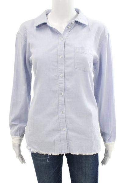 Stateside Women Light Blue Cotton Collared Button-Up Long Sleeve Top Size M