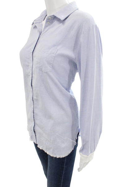 Stateside Women Light Blue Cotton Collared Button-Up Long Sleeve Top Size M