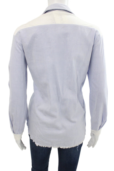 Stateside Women Light Blue Cotton Collared Button-Up Long Sleeve Top Size M