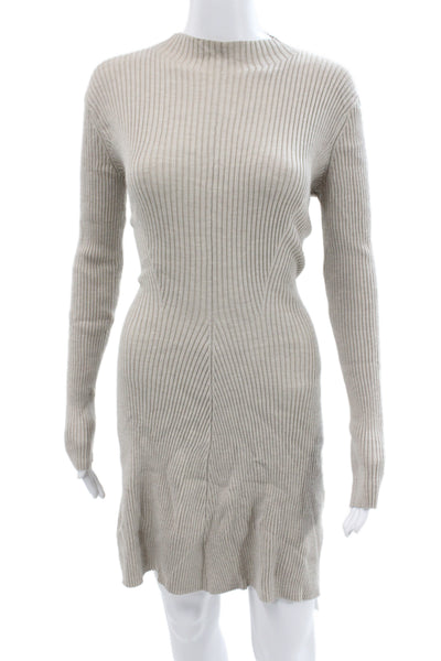 Theory Womens Sweater Dress Bodycon Beige Merino Mock Neck Longsleeve Size S