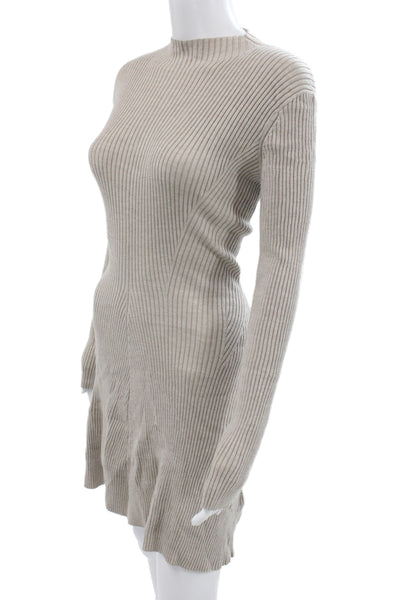 Theory Womens Sweater Dress Bodycon Beige Merino Mock Neck Longsleeve Size S