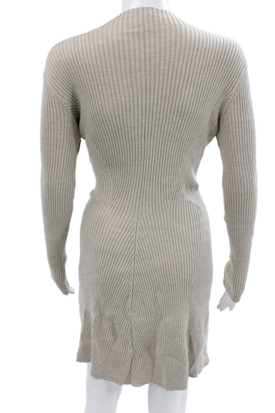Theory Womens Sweater Dress Bodycon Beige Merino Mock Neck Longsleeve Size S