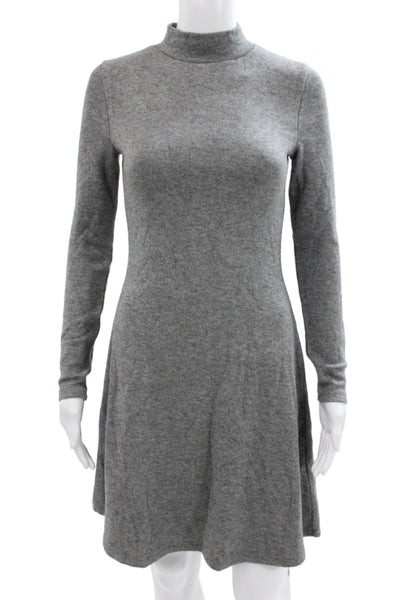 Vince Womens Gray Mockneck Long Sleeve Fit & Flare Sweater Dress Petite Size XS