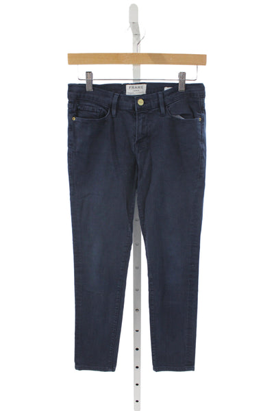 Frame Denim Women Skinny Ankle Jeans Dark Blue Mid Rise Button Fly Size 27