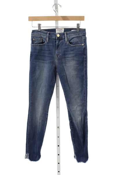 Frame Denim Women Dark Blue Skinny Ankle Jeans Mid Rise Button Size 27