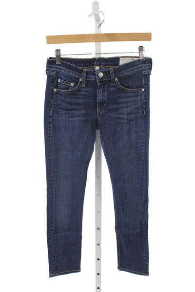 Rag & Bone Jean Womens Skinny Ankle Jeans Dark Blue Mid Rise Button Size 27