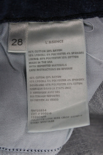 L Agence Womens Cropped Skinny Dark Blue Low Rise Jeans Size 28