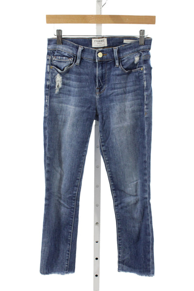 Frame Womens Cropped Skinny Jeans Blue Mid Rise Button 23in Inseam Size 26