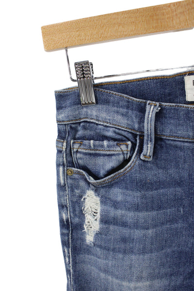 Frame Womens Cropped Skinny Jeans Blue Mid Rise Button 23in Inseam Size 26