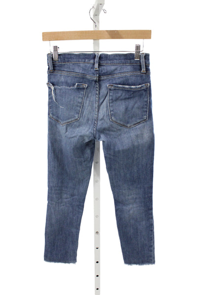 Frame Womens Cropped Skinny Jeans Blue Mid Rise Button 23in Inseam Size 26