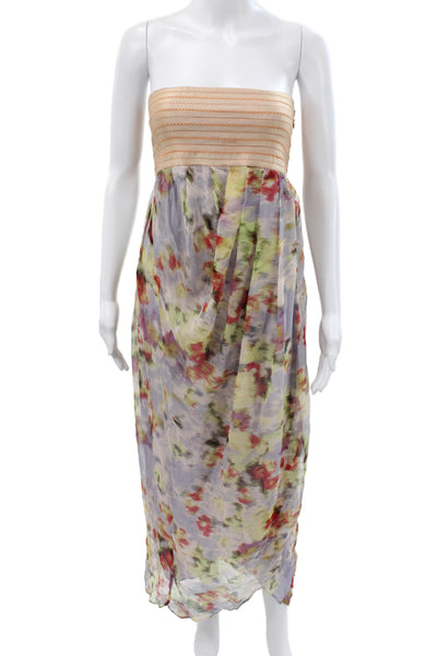 Elizabeth and James Womens Silk Floral Maxi Sundress Beige Sleeveless Size S