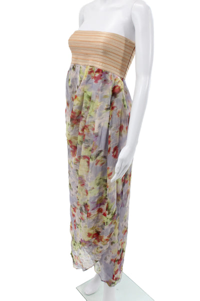 Elizabeth and James Womens Silk Floral Maxi Sundress Beige Sleeveless Size S