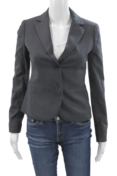 J Crew Women Dark Gray Striped Wool Blazer Collared Button Long Sleeve Size 00