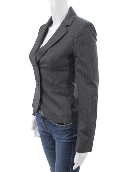 J Crew Women Dark Gray Striped Wool Blazer Collared Button Long Sleeve Size 00