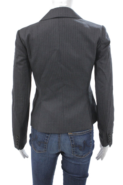 J Crew Women Dark Gray Striped Wool Blazer Collared Button Long Sleeve Size 00