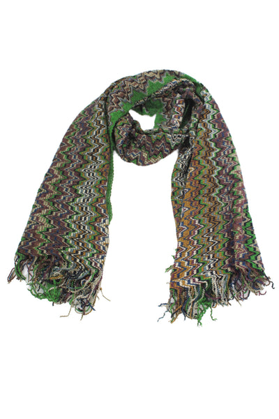 Missoni Orange Label Womens Abstract Striped Fringe Trim Scarf Multi Colored