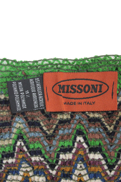 Missoni Orange Label Womens Abstract Striped Fringe Trim Scarf Multi Colored