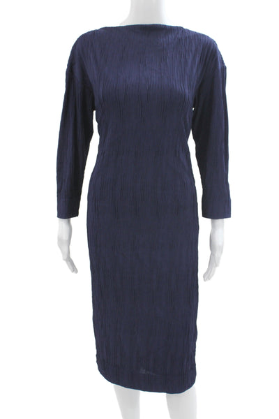 M.M. Lafleur Women Sheath Dress Dark Blue Long Sleeve High Neck Mid-Calf Size S