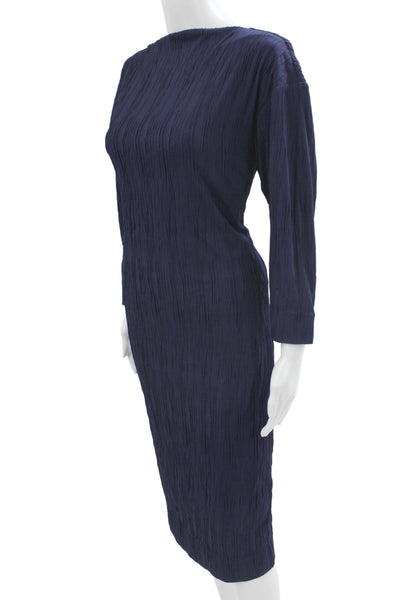 M.M. Lafleur Women Sheath Dress Dark Blue Long Sleeve High Neck Mid-Calf Size S