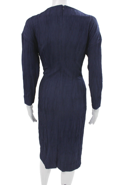 M.M. Lafleur Women Sheath Dress Dark Blue Long Sleeve High Neck Mid-Calf Size S