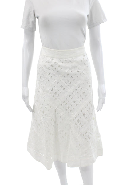 Lafayette 148 New York Women A-Line Flare Linen Geometric Skirt Size 6
