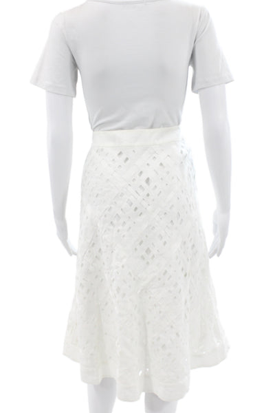 Lafayette 148 New York Women A-Line Flare Linen Geometric Skirt Size 6