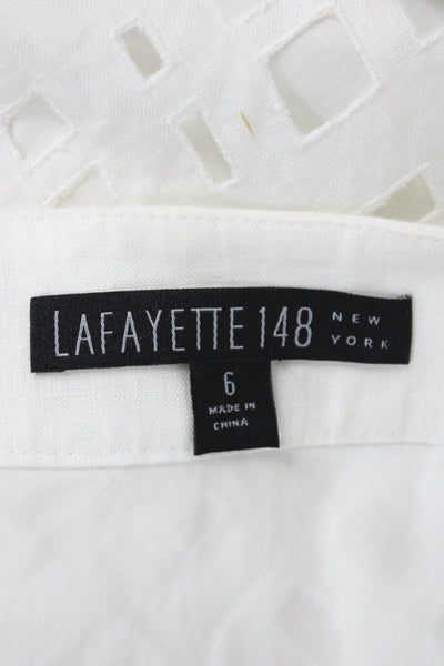 Lafayette 148 New York Women A-Line Flare Linen Geometric Skirt Size 6