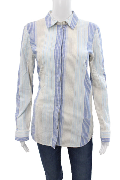 Lafayette 148 New York Womens Striped Button-Up Long Sleeve Beige Size S