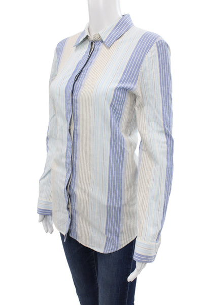 Lafayette 148 New York Womens Striped Button-Up Long Sleeve Beige Size S