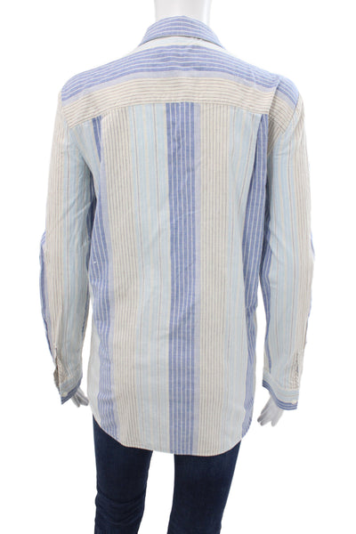 Lafayette 148 New York Womens Striped Button-Up Long Sleeve Beige Size S