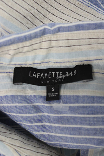 Lafayette 148 New York Womens Striped Button-Up Long Sleeve Beige Size S