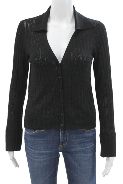 Ramy Brook Unisex Black Cardigan Button Long Sleeve Silk Cashmere Size S