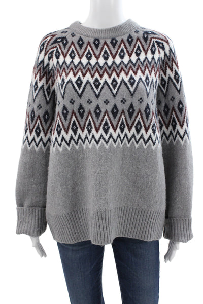 Le Bop Unisex Pullover Fair Isle Crew Neck Gray Sweater Size S