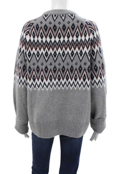 Le Bop Unisex Pullover Fair Isle Crew Neck Gray Sweater Size S