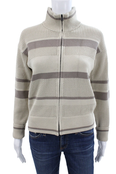 Alp N Rock Unisex Full Zip Striped High Neck Sweater Beige Size S