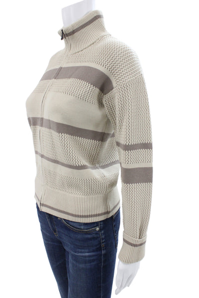 Alp N Rock Unisex Full Zip Striped High Neck Sweater Beige Size S