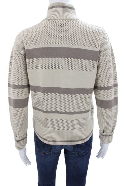 Alp N Rock Unisex Full Zip Striped High Neck Sweater Beige Size S