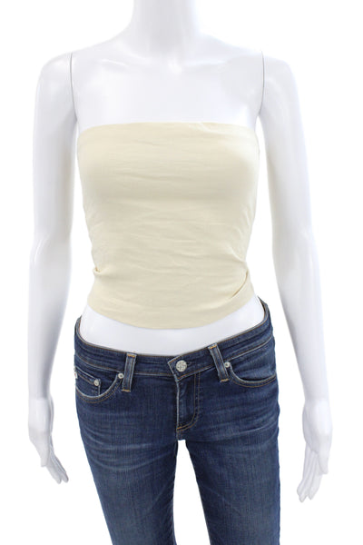 ANEMOS Women Cropped Basic Beige Sleeveless Zip Viscose Top Size S