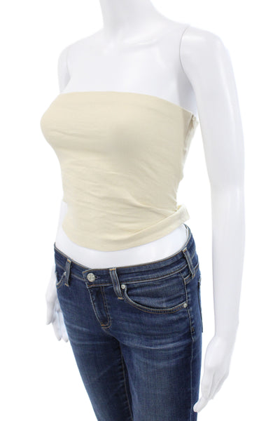 ANEMOS Women Cropped Basic Beige Sleeveless Zip Viscose Top Size S