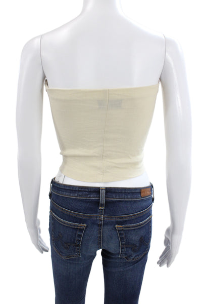 ANEMOS Women Cropped Basic Beige Sleeveless Zip Viscose Top Size S