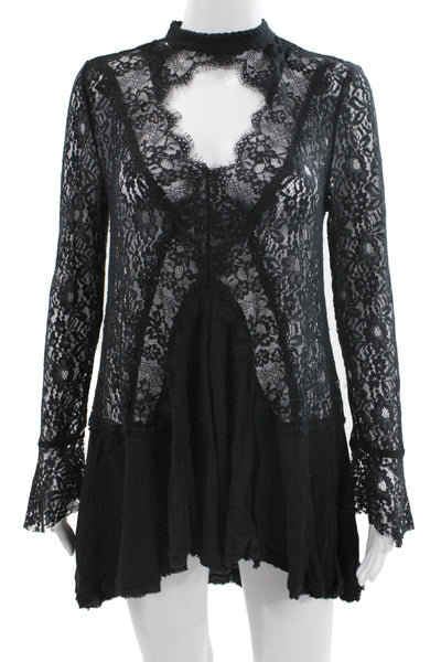 Free People Womens Bohemian Floral High Neck Long Sleeve Dress Size L